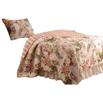 Atlanta Fabric 2 Piece Twin Size Quilt Set With Butterfly Prints, Multicolor