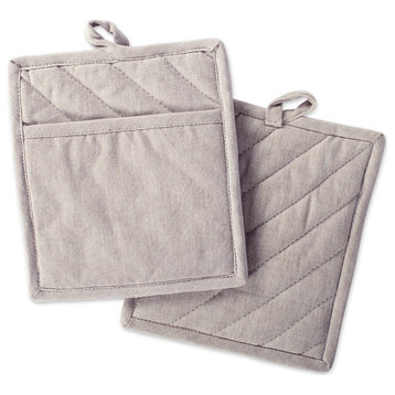 DII Stone Brown Solid Chambray Potholder, Set of 2
