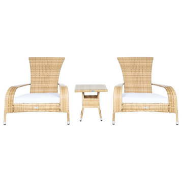 Safavieh Outdoor Edna 3 Piece Lounge Set Natural/White Cushion