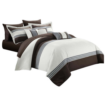 Karsa Falcon Hotel Collection 10-Piece Comforter Bed In A Bag Queen Brown