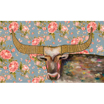 "Golden Bull - Floral" Canvas Wall Art by Eli Halpin, 54"x32"
