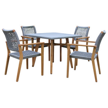 5 Pc Composite Top Dining Set With Nautical Rope Stacking Chairs
