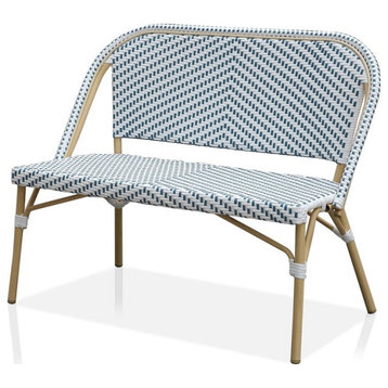 Furniture of America Devey Modern Aluminum Patio Loveseat Bench in Blue