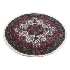 Traditional Rug, Ivory, 6'x6', Handmade Silk Blend Traditional