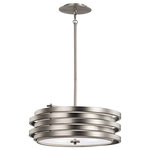 Kichler - Kichler Roswell Pendant 3-Light, Brushed Nickel, White, Satin Etched - This 3 light pendant from the Roswell collection will create a unique impression in your home. The Brushed Nickel outer finish and beautiful Satin Etched Glass form a distinctive, linear design.