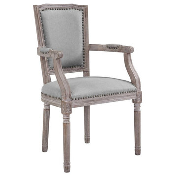 Penchant Vintage French Upholstered Dining Armchair, Light Gray