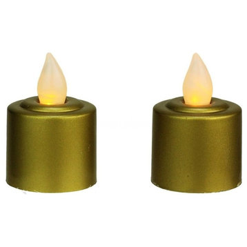 LED Flickering Amber Christmas Votive Candles, Set of 2, Gold