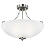 Generation Lighting Collection - Geary Medium 3-Light Semi-Flush Convertible Pendant, Brushed Nickel - Adaptability takes center stage with the Geary Collection. This series of traditional up-light pendants, semi-flush and flush-mount fixtures feature decoratively bowed arms and constructed of rectangular steel tubing. Geary is a true cross-collection piece, offered in four beautiful finishes Blacksmith, Brushed Nickel, Burnt Sienna and Heirloom Bronze. The Geary has a universal appeal matching 24 different Sea Gull Lighting interior collections. Offering subtle style with practical design, Geary is at home in almost any room. The fixtures have a fluid movement with a traditional look to complement a wide range of decor.