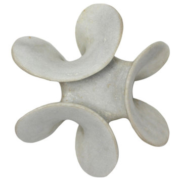 Modern Abstract Solid White Marble Sculpture, Flower Organic Shape Infinity