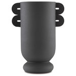 Currey & Company - Happy 40 Straight Black Vase - Proving our artisanal prowess with materials is our Happy 40 collection, which includes our Happy 40 Straight Black Vase. Each of the ceramic bodies of the seven vases in this family, inspired by the Art Decoratif period, are hand thrown. With the designs that have handles, they require great skill to adjust to the sides of each vase symmetrically. The necks of these decorative vases are straight, which means they do not have a circular edge at the mouth to reinforce them during baking; and the texture is hard to obtain, which means they have to be fired at a special temperature. We are introducing these objets d'art in a textured matte white and a textured matte black.
