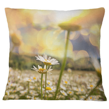 Blooming Chamomiles Flowers Landscape Printed Throw Pillow, 16"x16"