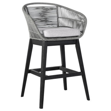 Tutti Frutti Indoor Outdoor  Bar Stool in Black Brushed Wood with Gray Rope