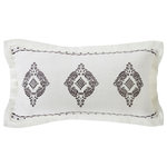HiEnd Accents - Oblong Grey Embroidered Lace Design Pillow With Flange, 10x18 - Wash Instructions: Spot Clean Recommended