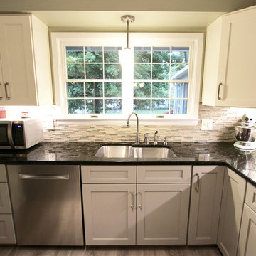 Refaced 2-tone kitchen, Base Cabinets - Harbor Mist; Wall Cabinets - Divinity
