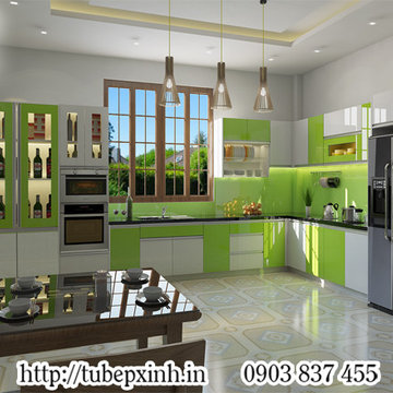 TỦ BẾP ACRYLIC GAM MÀU TRẮNG XANH LÁ MÁT MẺ-TB264