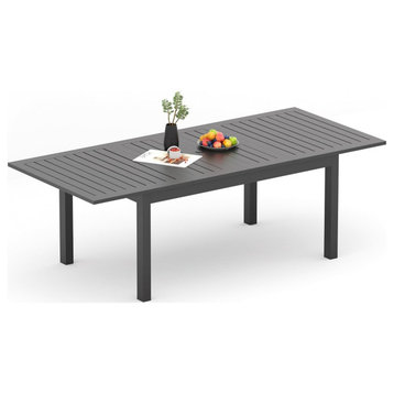 Modern Patio Dining Table, Large Top With Extendable Function, Dark Gray/63"-92"