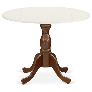 DST-LMA-TP Wood Table - Linen White Table Top and Mahogany Pedestal Leg Finish
