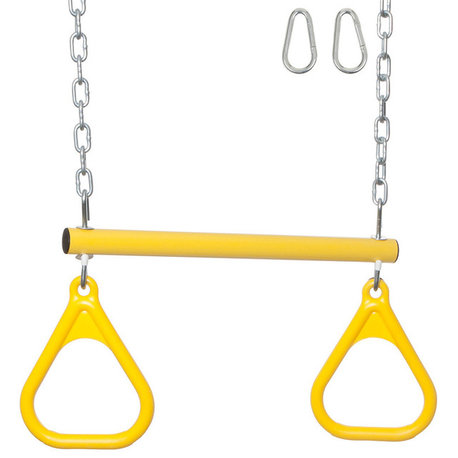 Swing Set Trapeze Bar With Rings and Uncoated Chain, Yellow