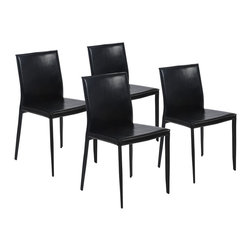 Euro Style - Set of 4 Shen Black Leather Side Chairs - Bar Stools And Counter Stools