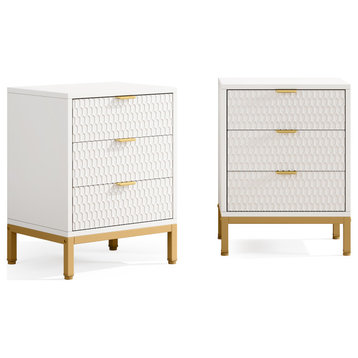 Tribesigns Modern 25.8" Nightstand Set of 2, Bedside Table With 3 Drawers,White