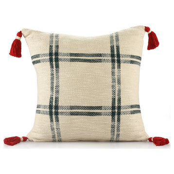 Woven Holiday Plaid Throw Pillow, 20" X 20"