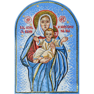 Mosaic Virgin Mary Holding Baby Jesus Religious Icon, 24"x35"