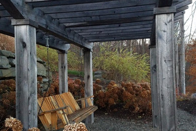 Design ideas for a mid-sized traditional shade backyard gravel landscaping in New York.