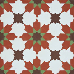 Moroccan Mosaic and Tile House - Ahfir Handmade Cement Tile, Red/Brown/Green, Sample - Wall And Floor Tile