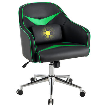 Office Chair Task Desk Swivel Adjustable Height w/ Massage Lumbar Support Green