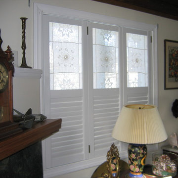 Plantation Shutters with Custom Glass Inserts using Lace Embroidery