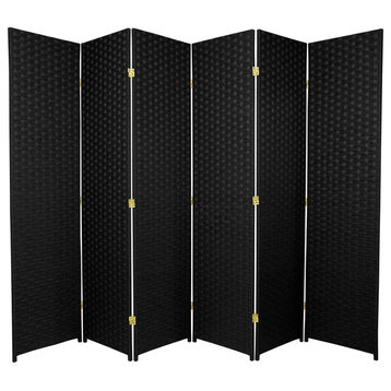 6' Tall Woven Fiber Room Divider, 6 Panel, Black