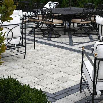 modern brick paver back yard patio