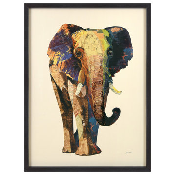 "Elephant" Hand-made dimensional Collage, Shadow Box Frame