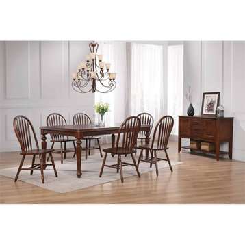 Bowery Hill 8PC Rectangle Extendable Dining Table Set w Sideboard Brown Wood