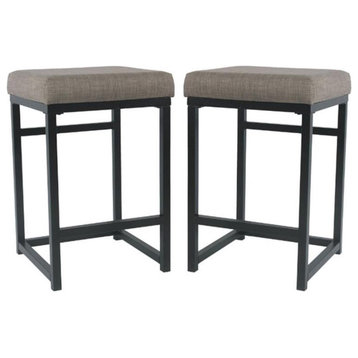 Home Square 24" Modern Metal and Fabric Counter Stool in Brown - Set of 2