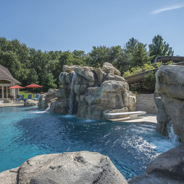 Large Slide into Pool with Waterfalls