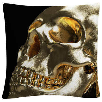 Modern 3D Gold Skull By Abc Decorative Throw Pillow