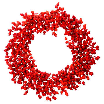 28" Red Flock Deluxe Berry Outdr Wreath