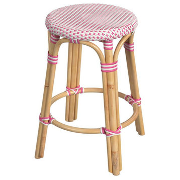 Butler Specialty Tobias 24 White and Pink Rattan Round Counter Stool