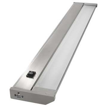 120V Dimmable LED Under Cabinet Metal Light Bar, AQUC, Satin Nickel, 24"