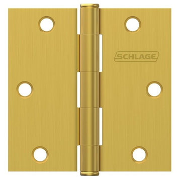 Schlage 1010 Pack of Three 3.5" x 3.5" Square Corner Plain - Satin Brass