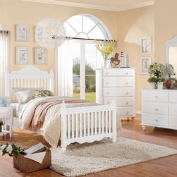 2019TW-1 EMMALINE 4PCS COUNTRY WHITE WOOD GIRLS TWIN BEDROOM SET BED - Kids Bedroom Furniture Sets