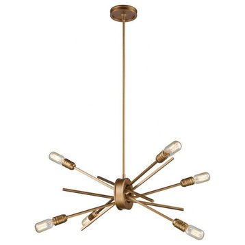 Mid Century Modern Contemporary Six Light Chandelier in Matte Gold Finish