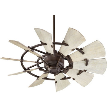 Quorum Windmill 44" Outdoor Ceiling Fan 94410-86 - Oiled Bronze w/Weathered Oak