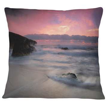 White Waters at Guincho Beach Cascais Seashore Throw Pillow, 18"x18"