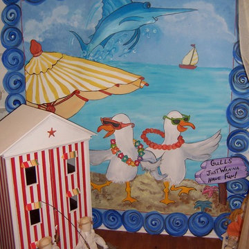 Child Room Decor, Nursery, Hand Painted Wall Murals, Beach Designs