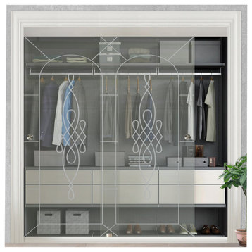 2-Leaf Sliding Closet Bypass Glass Door With Desing, 24" X 96", Non Private