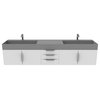 Amazon 84" Wall Mounted Bathroom Vanity Set, White, Gray Top, Brushed Nickel