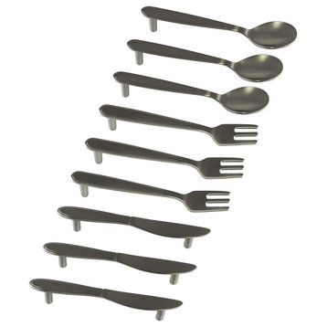 9 Pack Utensil Fork Knife Spoon Set 3-25/32" Centers Brushed Nickel Pulls