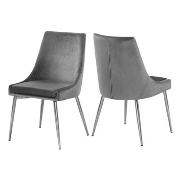 The Draper Dining Chair, Gray, Velvet, Chrome Base, Set of 2